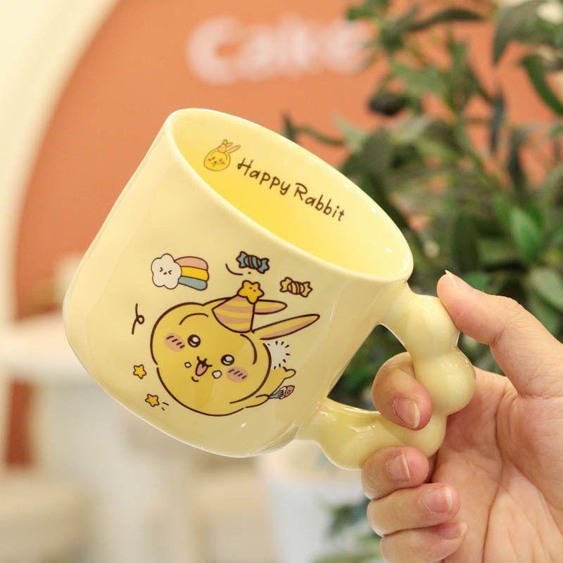 Cute Butter Ceramic Cup Mug with Lid Spoon High Value Birthday Gift Opening Event Souvenir Gift Cup