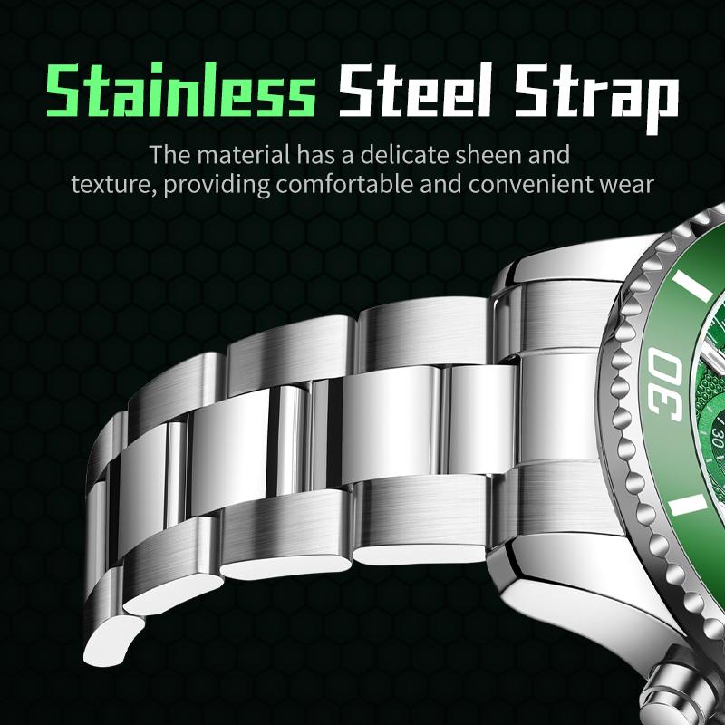 Luxury Retro Men's Watch Fashionable Waterproof Watches for Man Quartz Wristwatches Green Dial Stainless Steel Strap Reloj Mujer