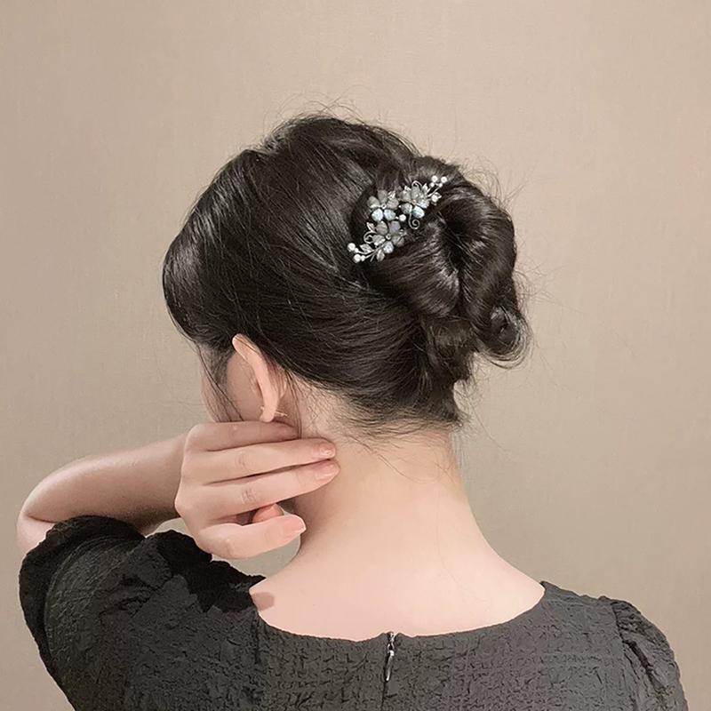1pc Elegant Hair Clip Artificial Pearl Floral Design Women U-shaped Hairpin for Daily Holiday Wear Hair Needles Hair Accessories