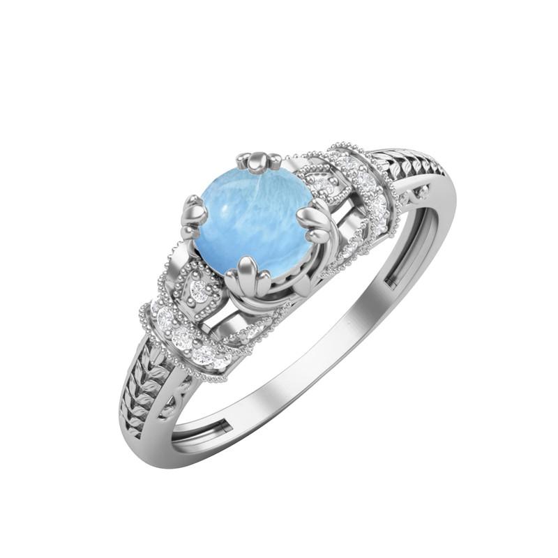 

5MM Round Larimar Gemstone 925 Sterling Silver Solitaire Blossom Design Women Wedding Ring 11 білий
