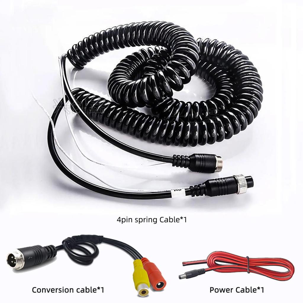 7.4M/24.3Ft 4 Pin Spring Cord  Aviation Extension Video Backup Camera Cable for Bus Turck Van Lorry RV Monitor CCTV DVR TV