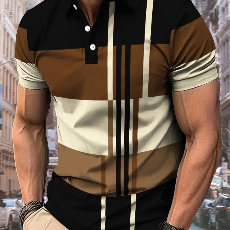 Men's Color Blocking Polo Shirt 3D Printed Outdoor Street Short Sleeve Printed Button Clothing Fashion Design Casual Breathable