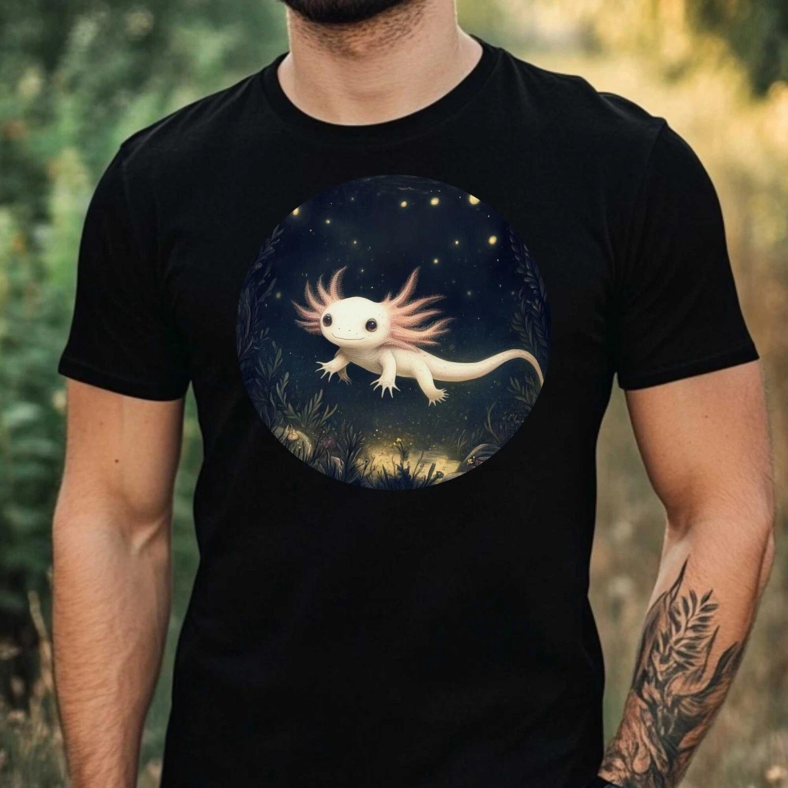 T-Shirt Herren Axolotl im Mondlicht Motiv Baumwolle Größe XS bis 5XL XL