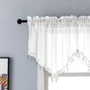 Beaded Triangle Sheer Valance Curta for Living Room,Rod Pocket Farmhouse Window Valance, Bead Trim Tassel Voile Sheer Curtain Valance for Bedroom