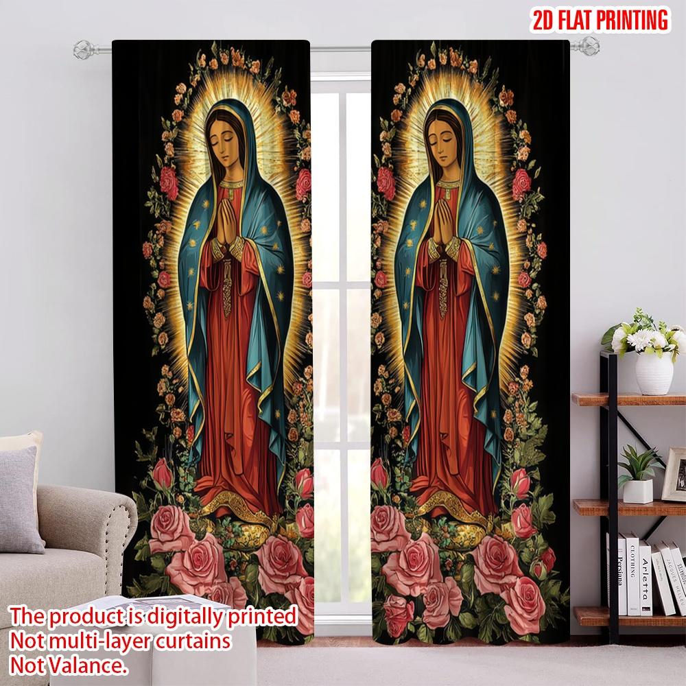 

2D flat printing 2pcs Window Drapes Divine Floral Polyester,Without Electricity Party Decorations Perfect for room decor 52.50 × 116.00 cm 2 pcs