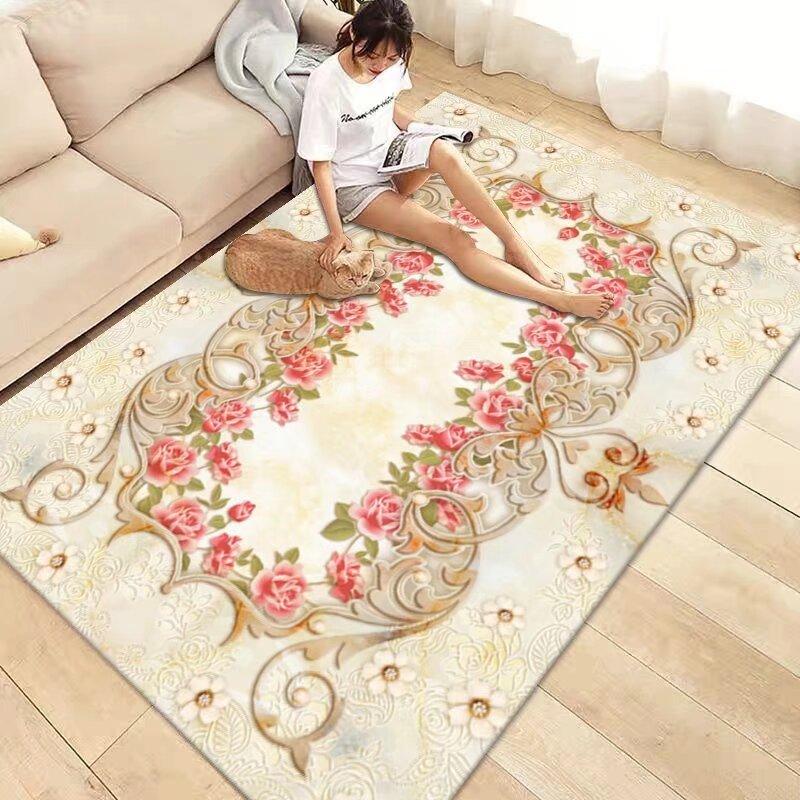 

Розкішний рожевий килим з трояндами для вітальні, побутова прикраса, килим для зони дивана та столика, нековзний килимок, м який килимок для підлоги, килимок для декору спальні 80x120cm