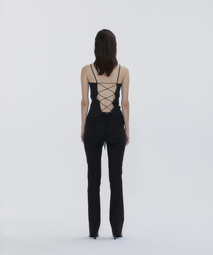 DRAE Linen-Blend Skinny Leg Pants_Black