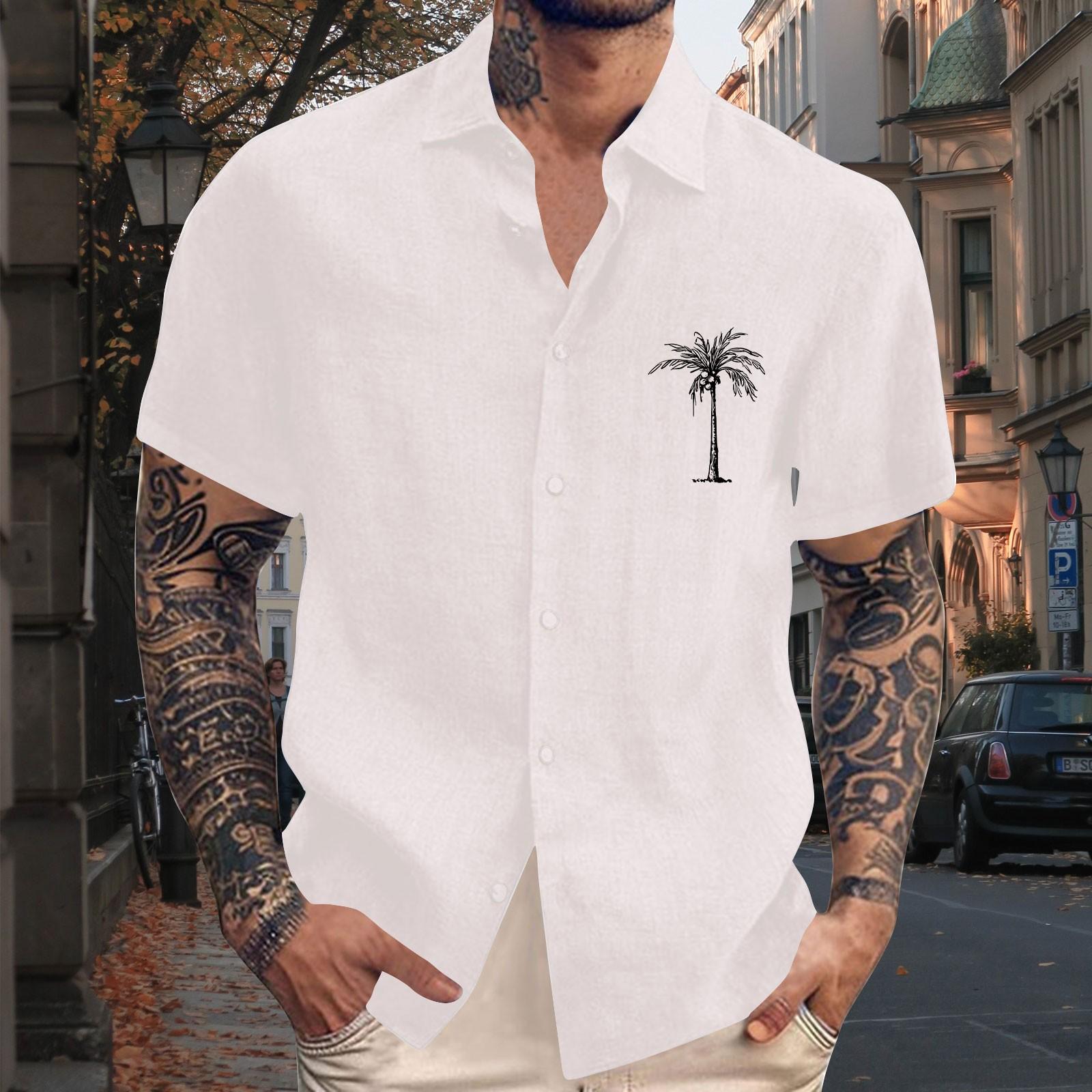 

Men S Casual Loose Short Sleeved Printed Shirt With Fashionable Lapel Top L
