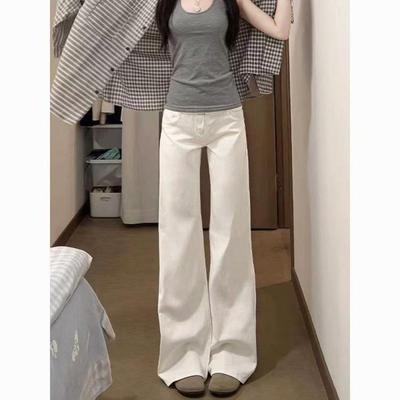 Women's High-Waisted White Micro-Flare Jeans - Non-Sticky, Loose, Slimming Bell Bottoms for Spring/Summer 2025.