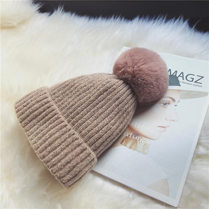 Hat Women's Winter Tide Fleece Thickened Ball Warm Knitted Wool Hat Autumn and Winter Fashion Cute Bag Hat