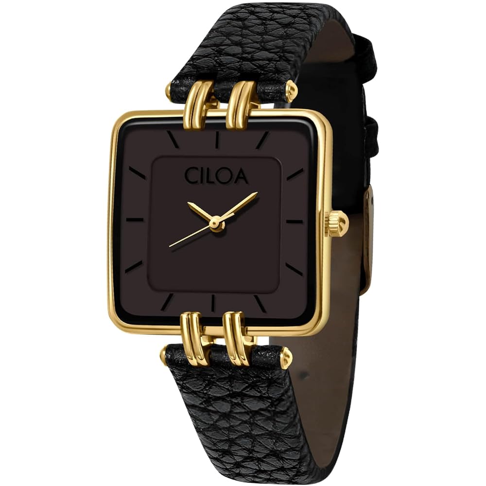Vintage Retro Women s Watch Square Case Gold Tone Black Leather Strap Waterproof Analog Gift