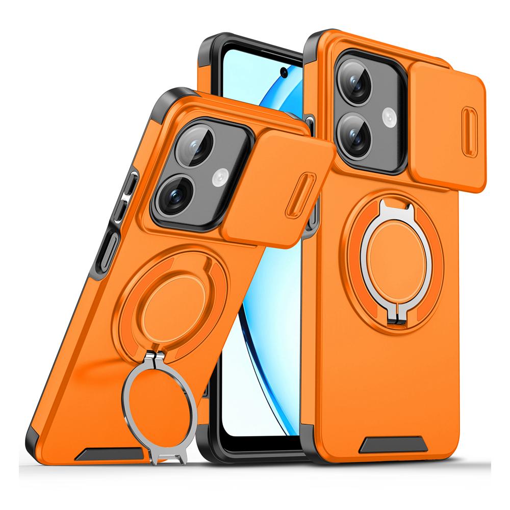 KEYSION 360° Ring Stand Phone Case for OPPO A3 A3X 5G A5i Slide Camera Protection Magnetic Shockproof Cover for OPPO A40 A40m