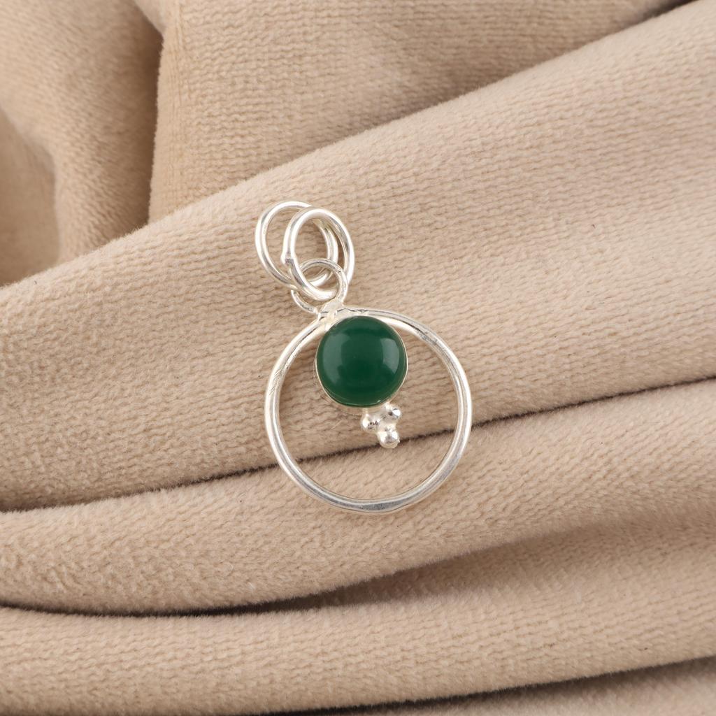 Green Onyx Cab Gemstone 925 Sterling Silver Jewelry Designer Pendant 1.2" For Her PP-68-23