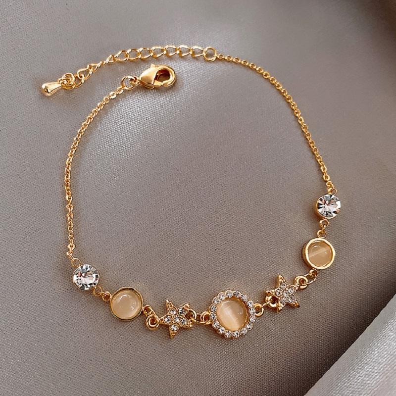Elegant Inlaid Rhinestone Korean Bracelets Gold Colour Flower Charm Bracelet For Women Fashion Jewelry Accessories Party