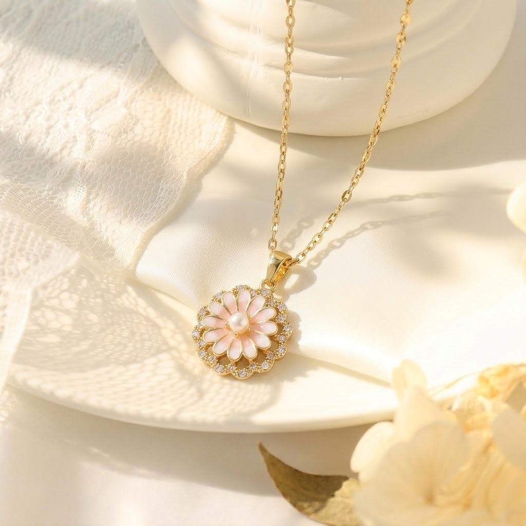 Light Luxury Women's Titanium Steel Floral Clavicle Necklace Set