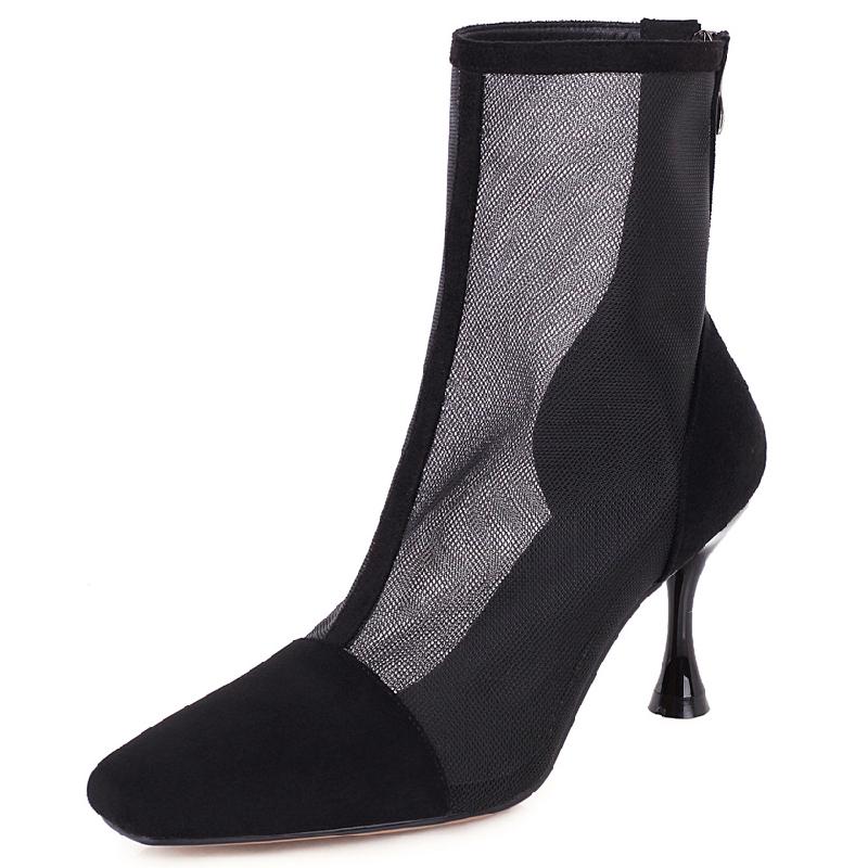 

Летние сетчатые ботильоны для женщин на молнии на высоком каблуке, короткие ботинки, роскошная обувь для танцевальной вечеринки, женские черные, бежевые, новая обувь 39 чёрный