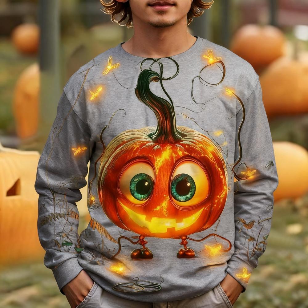 Kid Long Sleeves T-Shirt Fashionable Creativity Halloween Pumpkin Graphic Print Autumn Casual Sports Versatile Comfortable Loose T-Shirt