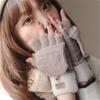 Half Finger Flip Korean Style Gloves Winter Women's Cute Fleece-Lined Cold-Proof Warm Wool Knitted Autumn and Winter Open Finger