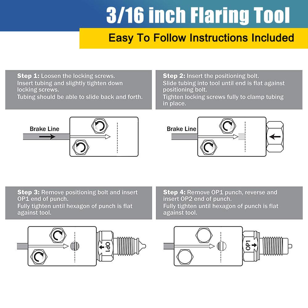 3/16 Inch Brake Line Double Flaring Tool Handheld 45 Degree SAE for Brake Hose Nickel Tube and Copper Tubing 4.75mm