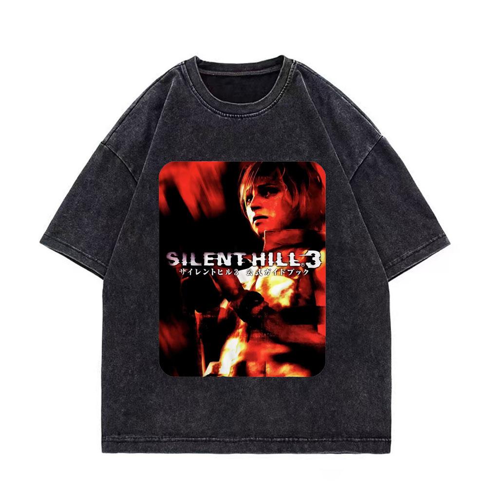 Game Silent Hill Vintage Washed Tshirt Men Women Gothic Fashion T Shirts High Quality Cotton Oversized Tshirts Streetwear