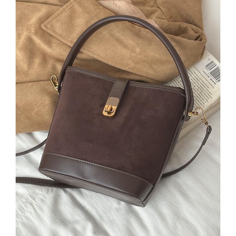 Tooxika Women's New Fashion Suede Handbag Retro Bucket Bag Simple Versatile Shoulder Bag Messenger Bag