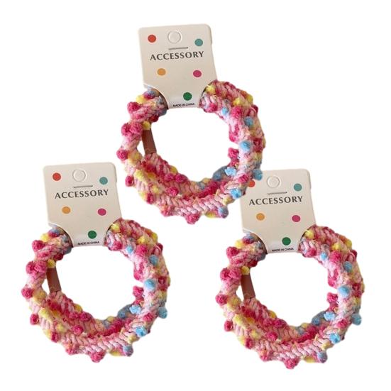 

6 шт. Резинки для волос Мягкие шерстяные плетеные эластичные резинки для волос Плетеная конструкция Резинки для хвоста и пучка Аксессуары для волос с помпонами розовый