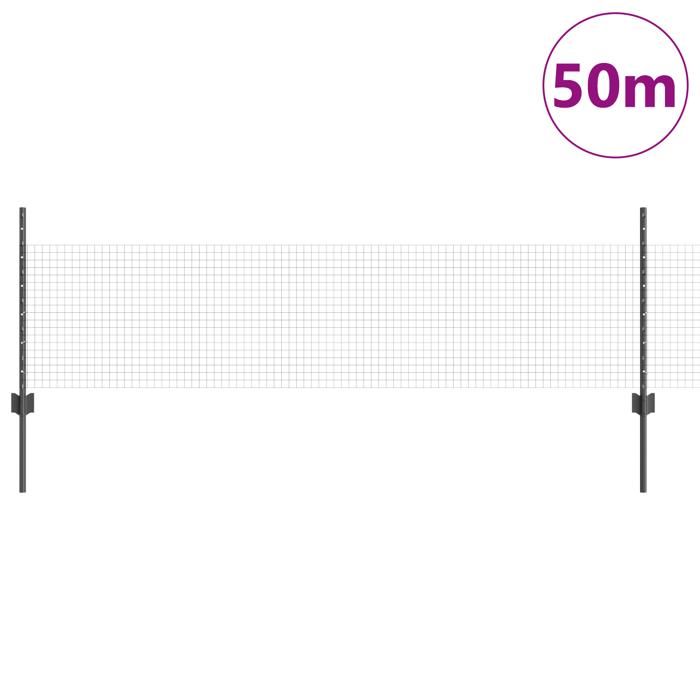 VidaXL Clôture en Fil Soudé avec 22 Poteaux U Gris 0.5x50 m Acier 3336623