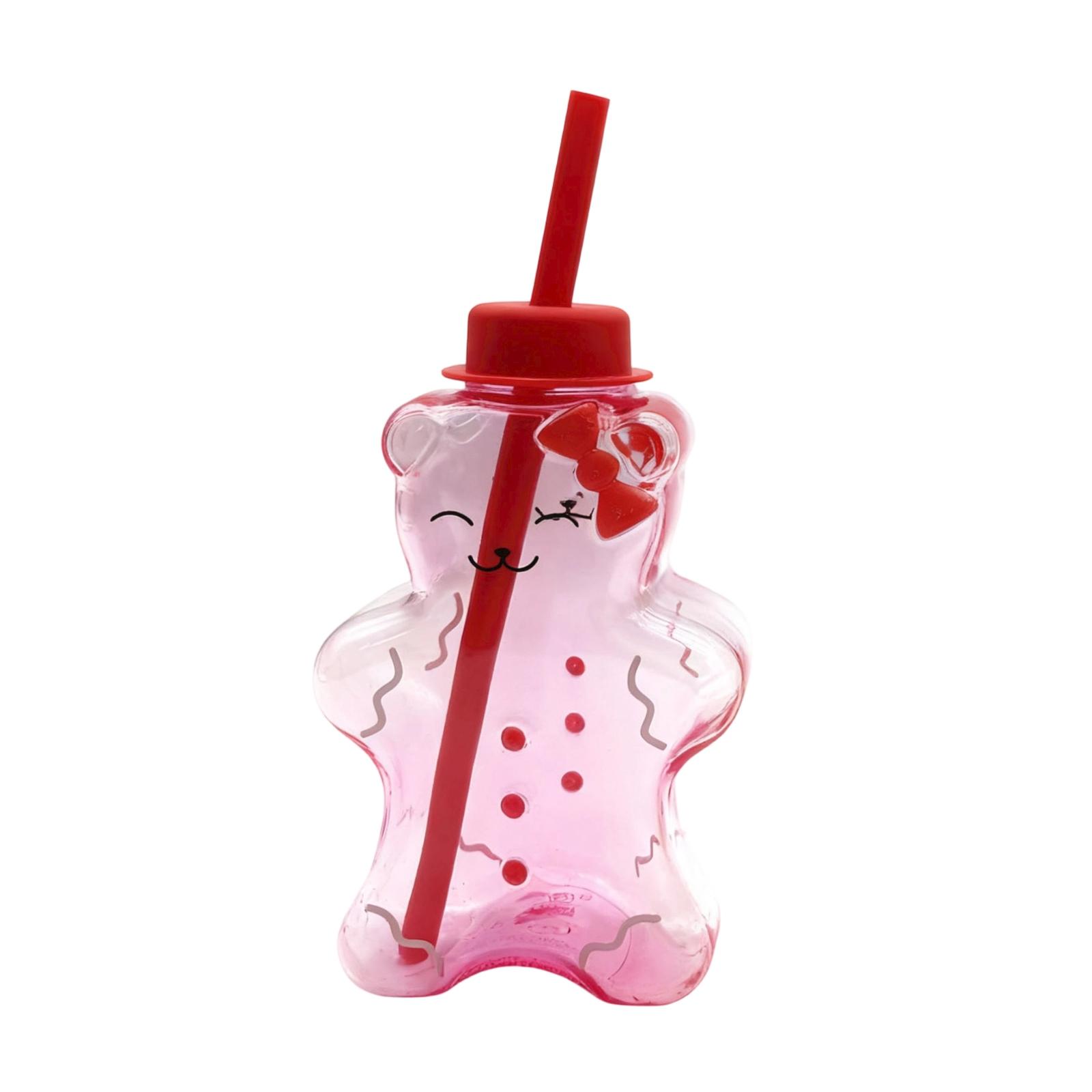 13oz Cute Cartoon Bear Straw Cup With Lid, Cold Brew Water Cup Ornament One Size розовый