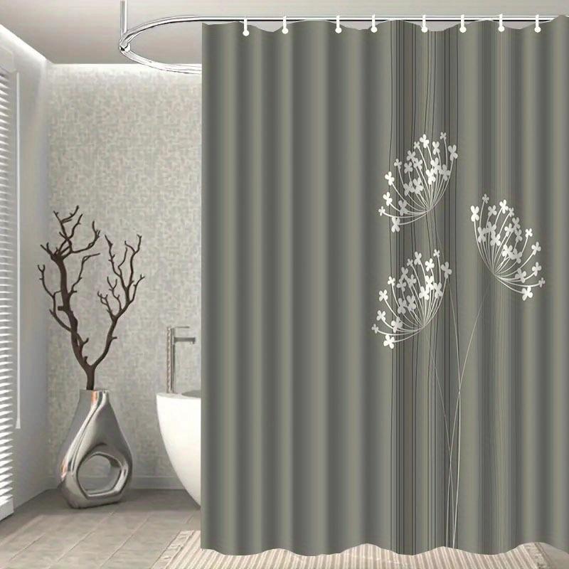 Modern Gray Shower Curtain Floral Pattern Dandelion Design Elegant Bathroom Decor Waterproof Printed Bath Curtain Home Style