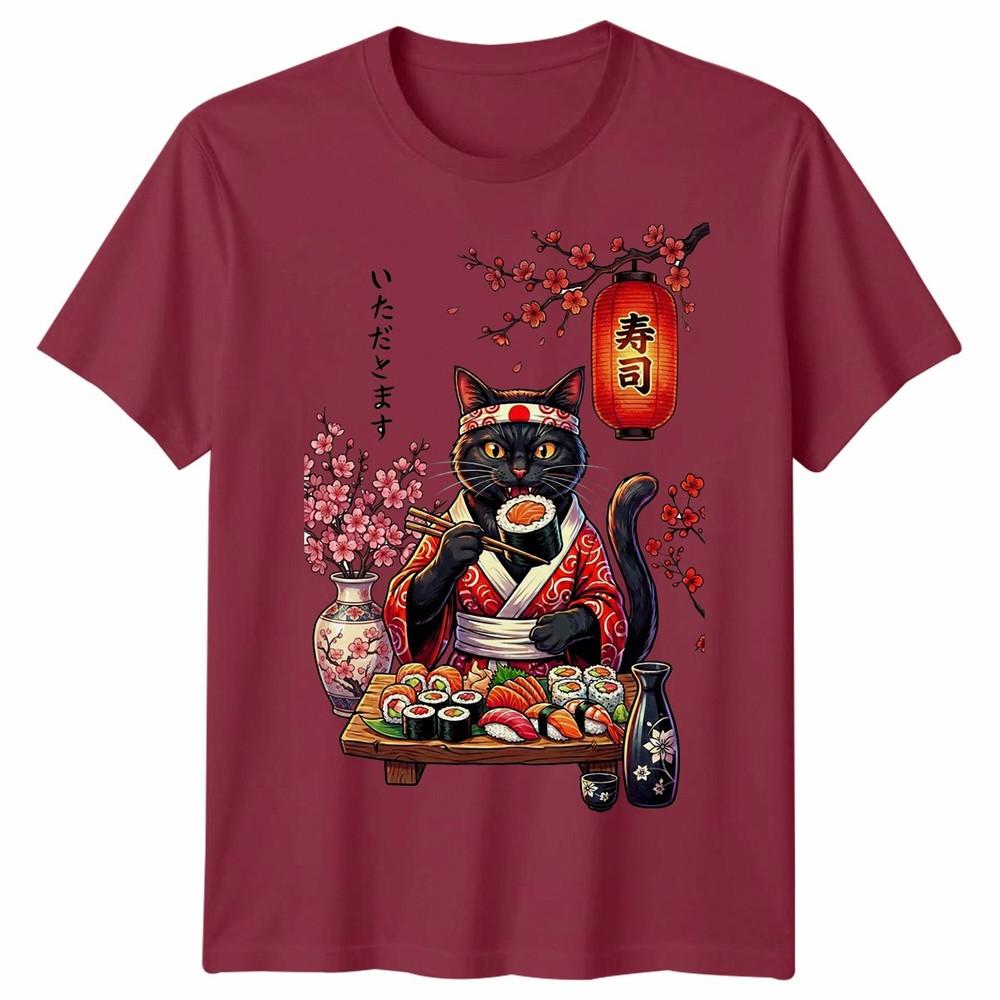 Japanese Sushi Cat Kitten Anime Unisexga Unisex T Shirt Unisexs Unisexs Tee