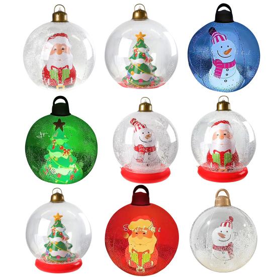 24 Inch Inflatable Christmas Ball Ornament Large Clear Blow Up Ball Christmas Decoration with Snowman Santa Tree Inside for Holiday Yard Lawn Decor