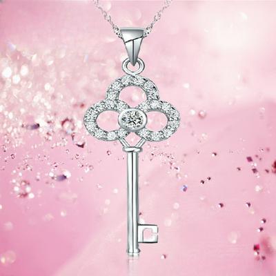 925 Sterling Silber Halskette Frauen Schlüsselanhänger Diamant Silber Schmuck Mode einfache Halskette