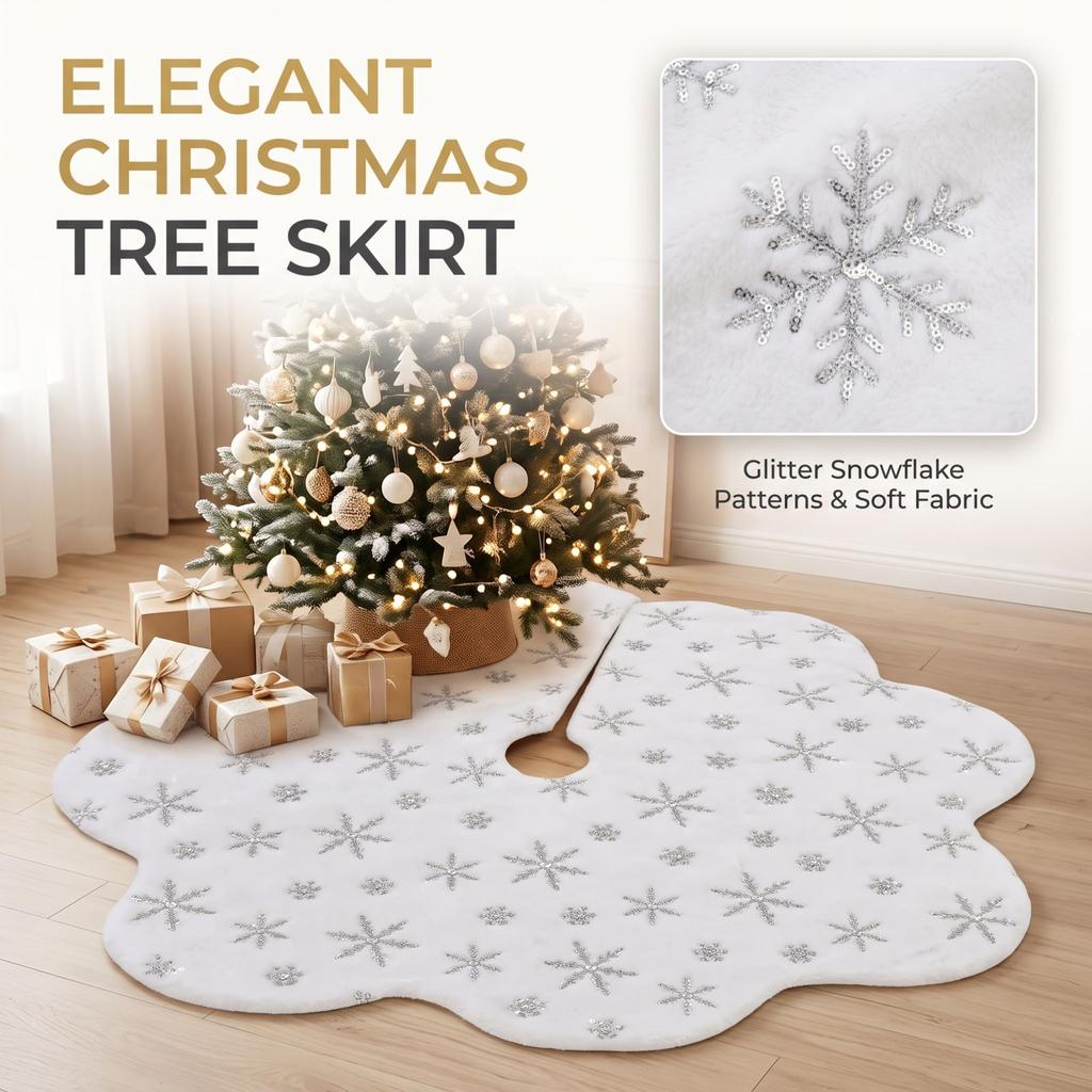 Sequin Christmas Tree Skirt for Holiday Home Decoration and Festive Party Display