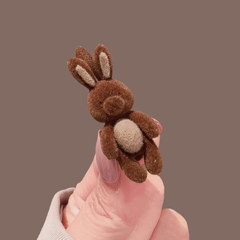 

Korean Cute Bear Velvet Hair Clip New Ladies Side Lovely Teen Versatile Duckbill Stylish Ornament Soft Elegant Convenient 2PCS