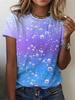 Women's Vintage Geometric Print T Shirt, Crew Neck Short Sleeve Casual Tops, Mixed Fresh Hues for Daily Spring & Summer Wear