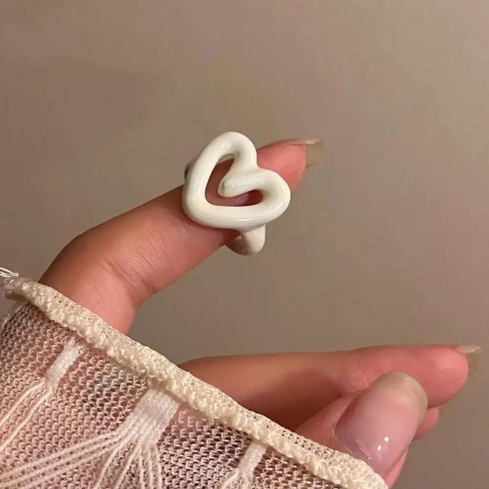 Dopamine Glaze Ring Candy Color All-Ages Unique Heart Ring Adjustable Macaron Color Opening Finger Ring Valentine's Day Gift