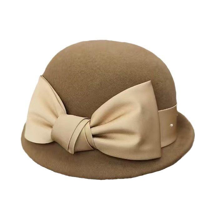 Elegante Herbst- und Wintermütze Damen Britisch Retro Wolle Wollfilz gerippte Schalenmütze modische Französisch Warm Winter Eimerhut Trend