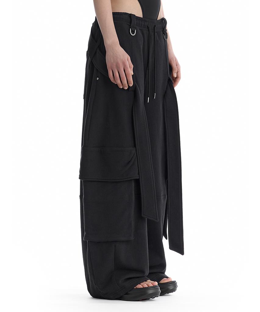 Teulimingbeodeu Utility Belted Cargo Sweat Pants [ Black ]