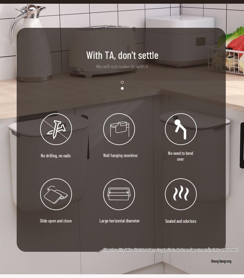 Wall-Mounted Sliding Lid Trash Can for Cabinet or Bathroom, Large Plastic