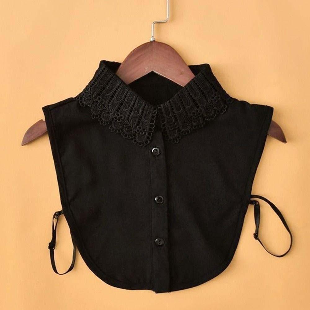 Elegant Shawl Detachable Front Tie Black Blouse Shoulders Fake Collar Lace Fake Collar  Girls