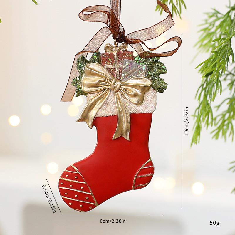 Ornament Tree Christmas Resin Vintage Bell Bow Wreath Christmas Stocking Pendant
