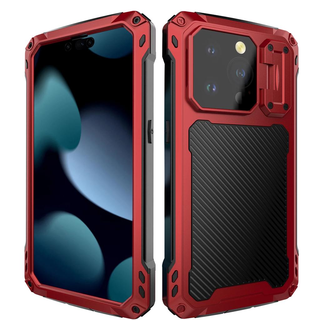 For IPhone 14 Pro Max 15 16 Plus Aluminum Metal Armor Magnetic Phone Case Lens Stand Screen Protect Heavy Duty Shockproof Cover