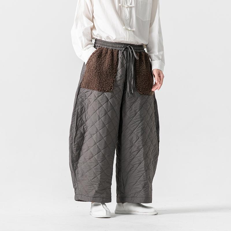 Pantaloni Invernali Uomo Pile Spesso Casual Caldi Stile Cinese Pantaloni Dritti Alta Qualità Larghi Coulisse Gamba Larga Uomo