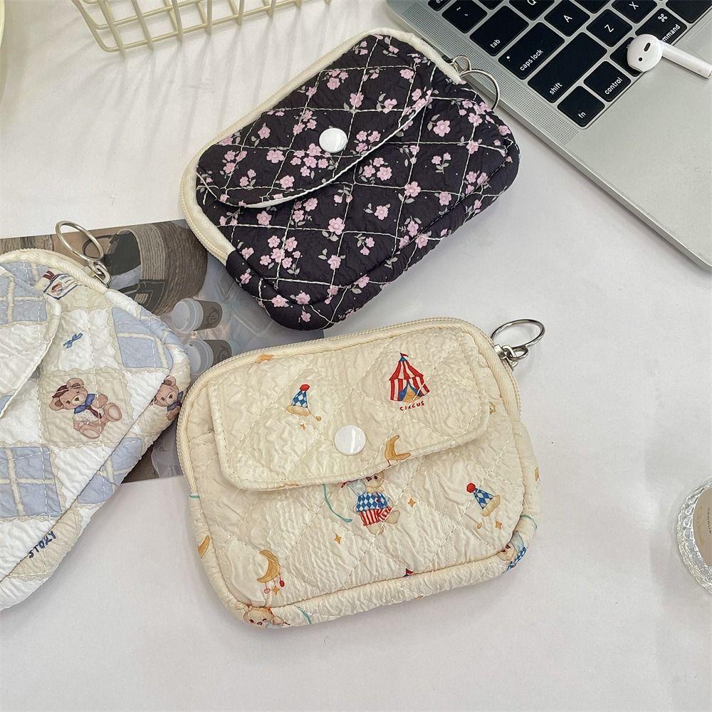 Pinted Small Makeup Lipstick Bag Large Capacity Mini Canvas Storage Bag Floral Coin Purse  Outdoor