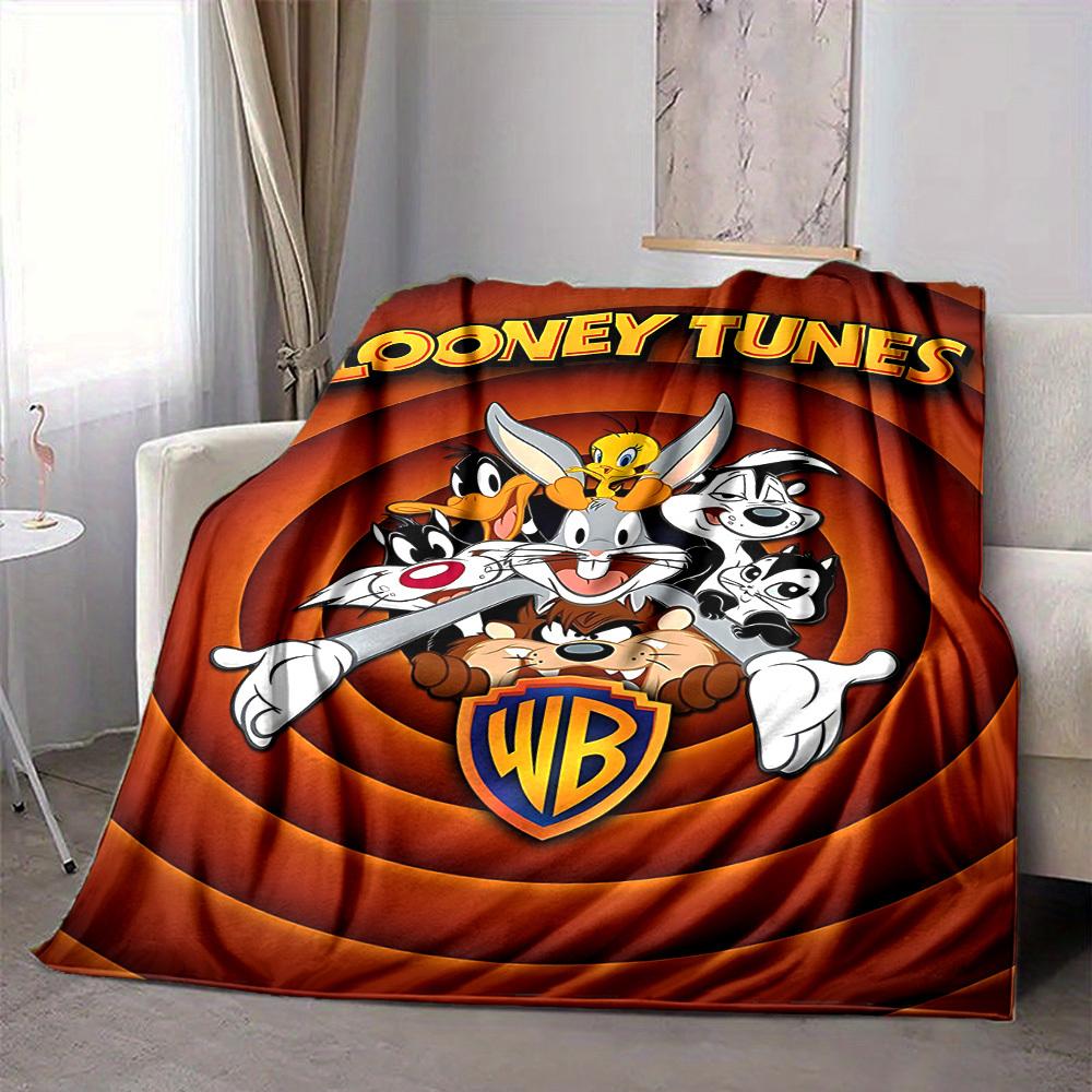 1pc Looney Tunes Characters Flannel Throw Blanket Lightweight Soft Warm All Season Blanket for Sofa, Bed, Travel,L1029039