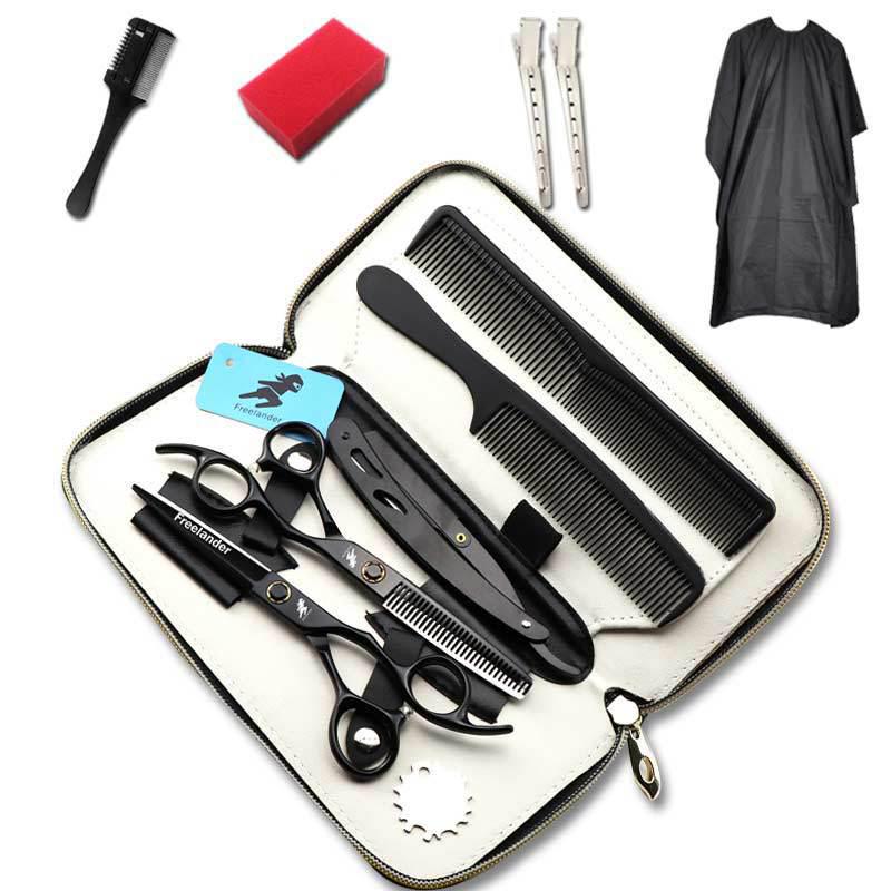6.0-inch Black Painted Bearing Screw Hairdressing Barber & Thinning Scissors Set