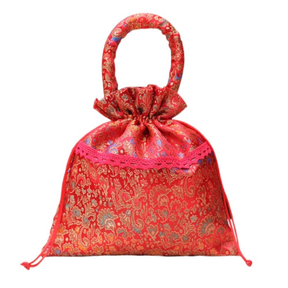 

Свадебная холщовая сумка с кисточками в китайском стиле, праздничный мешочек для сладостей, сумка на шнурке с цветами, Новый год Style A