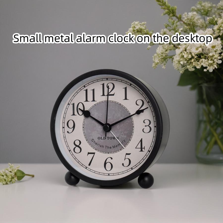 1pc 4 inch retro metal quartz alarm clock, simple atmosphere of home decoration table clock, quiet quartz movement sweep seconds