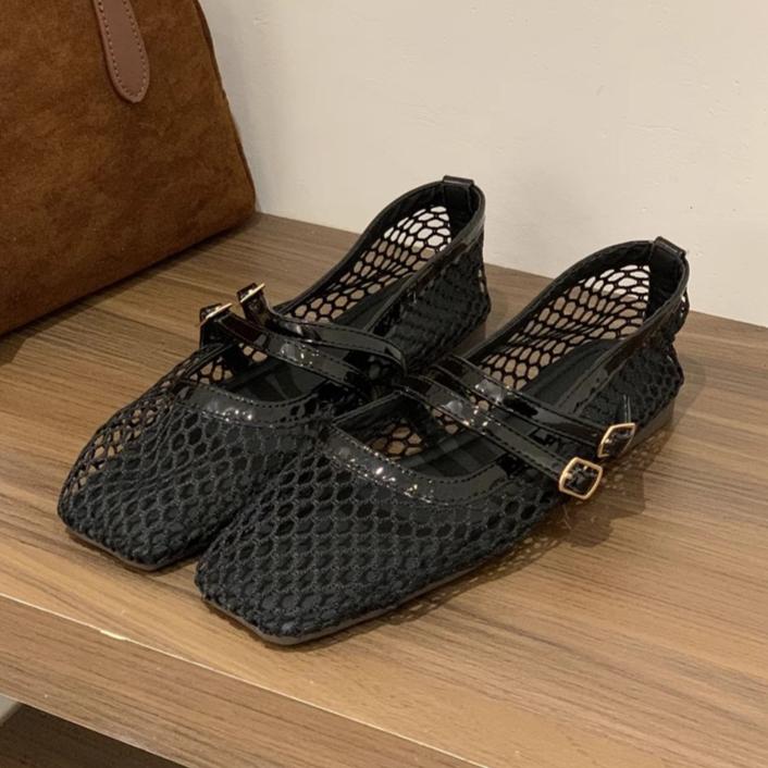 

Fashion Women Mesh Mary Jane Shoes Woman Casual Square Toe Flat Sandals Summer 2025 Trend Soft Sole Dress Comfort Breathable Sandalias 35 чёрный