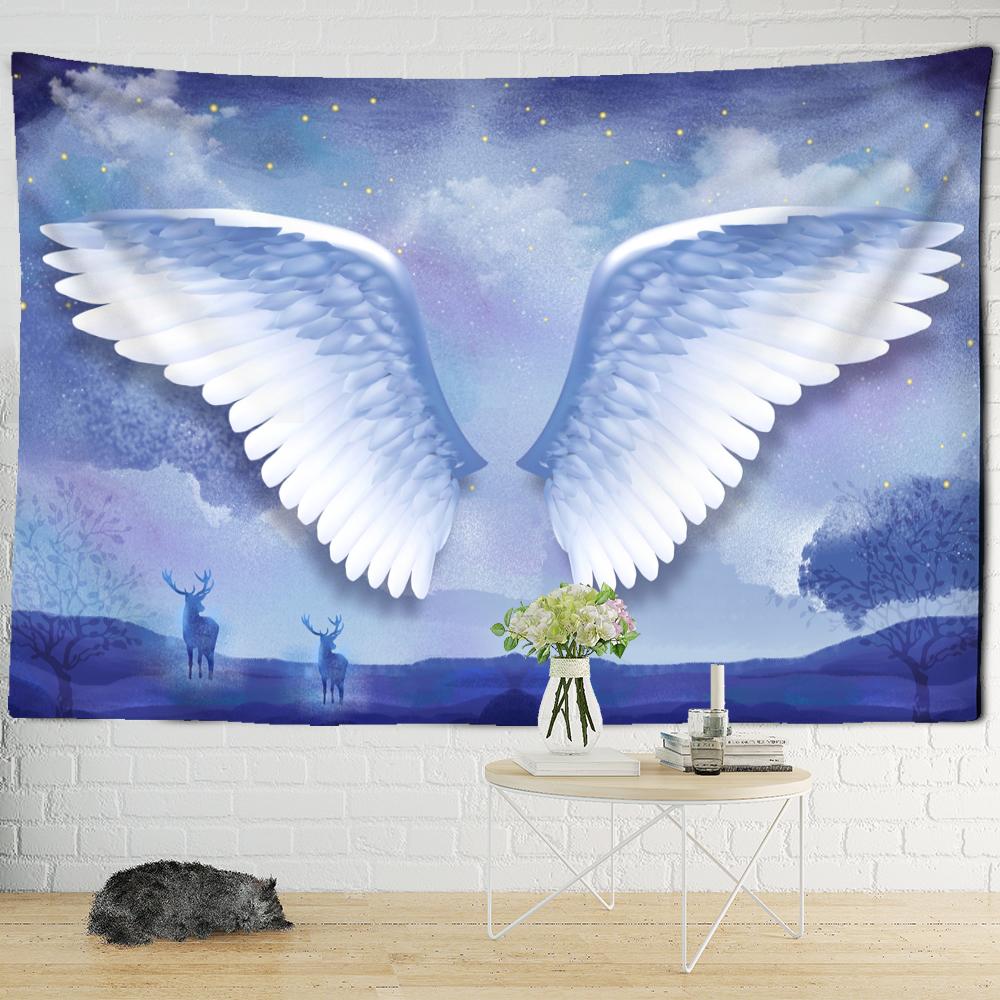 Gobelin ze skrzydłami anioła wiszący na ścianie kreskówka kawaii prosty hipis boho tapiz sztuka dzieci dziewczyny pokój wystrój domu
